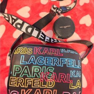 Karl Lagerfeld Black Multicolor Logo Crossbody Bag